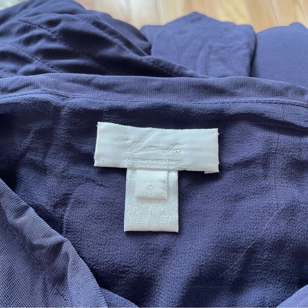 Doo.Ri Blue Viscose Blend Intricate Puff Sleeve Boat Neck Blouse EUC Size 6 - Picture 6 of 8